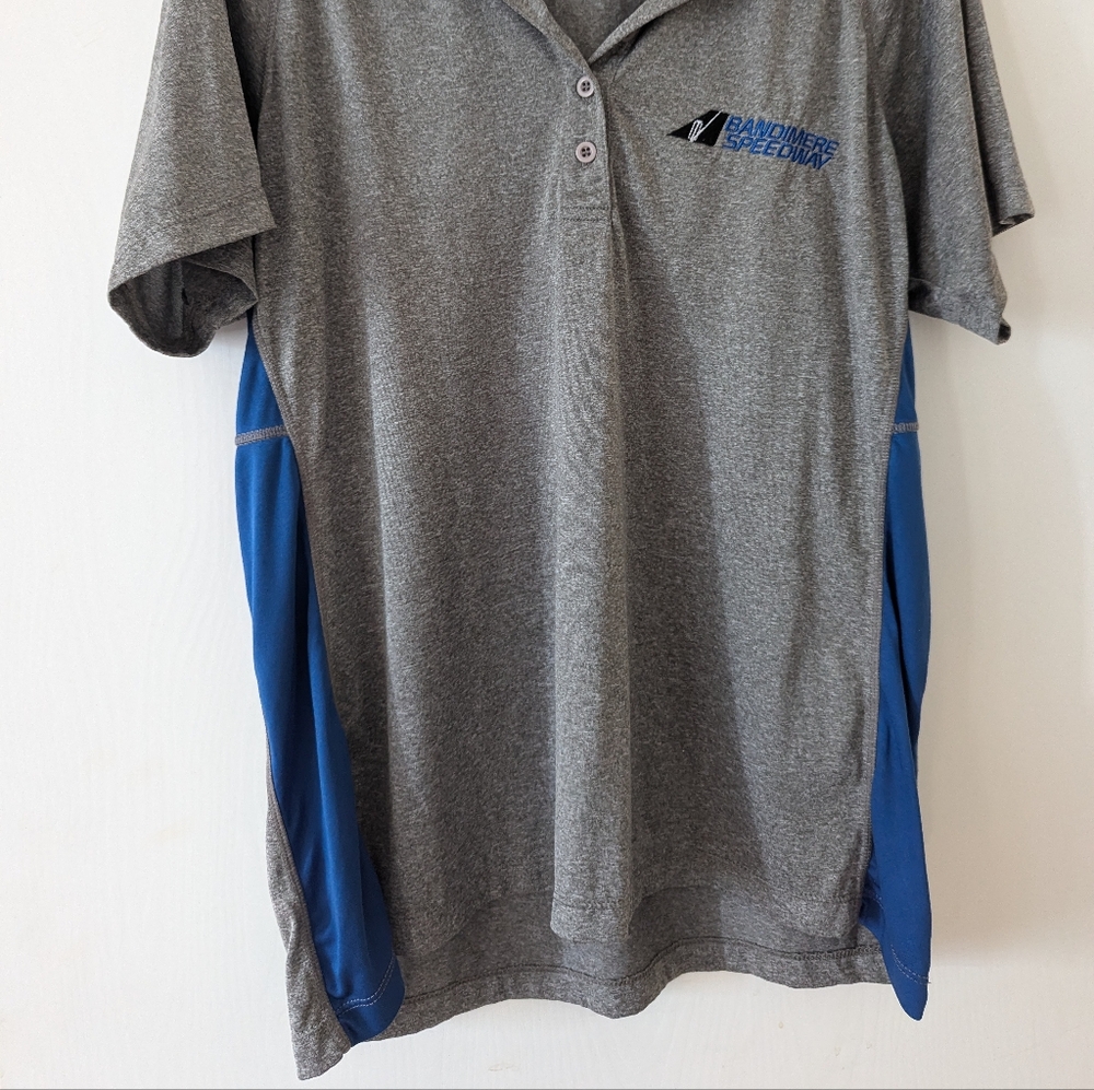 Ladies size Large grey and blue polo style shirt